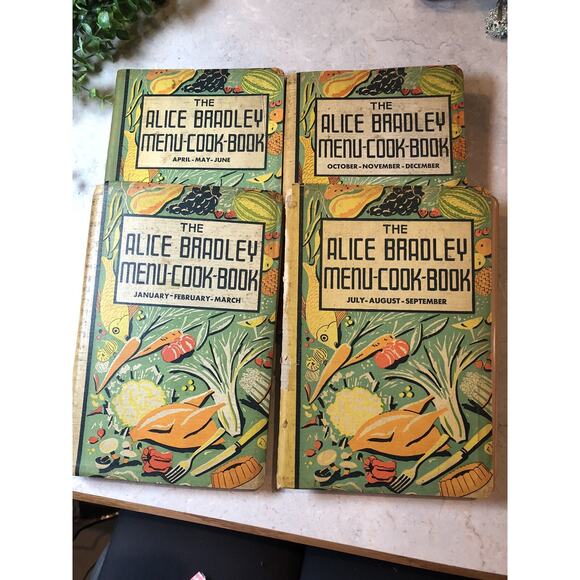 Vtg 1937 Alice Bradley Menu 4 Cookbooks Jan-Dec Recipes Market Grocery Kitchen